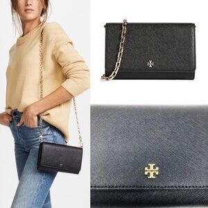 TORY BURCH BLACK WALLET ON CHAIN